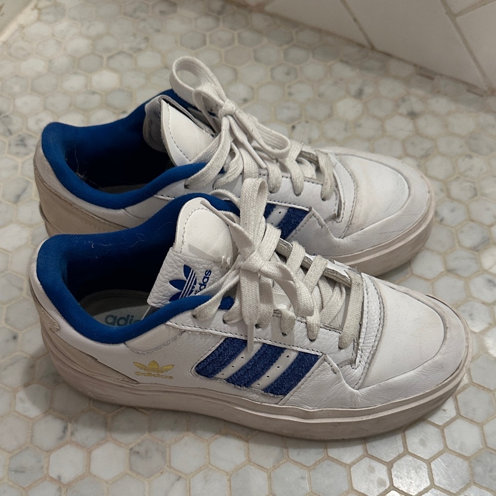 Adidas Classic White and Blue Trainers